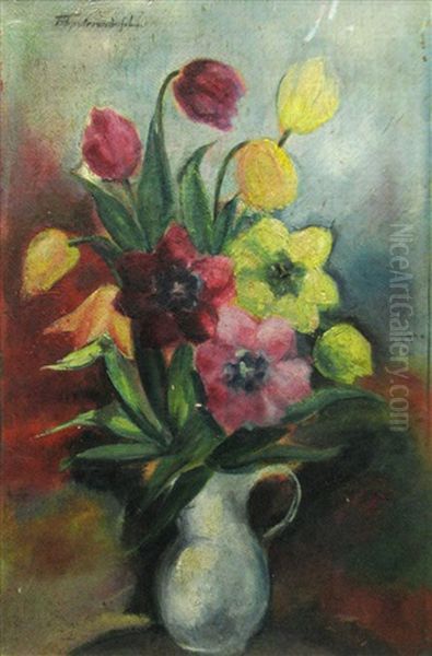 Pot With Flowers Oil Painting by Tache Papatriandafil