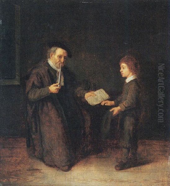 A Schoolmaster With His Pupil Oil Painting by Abraham de Pape