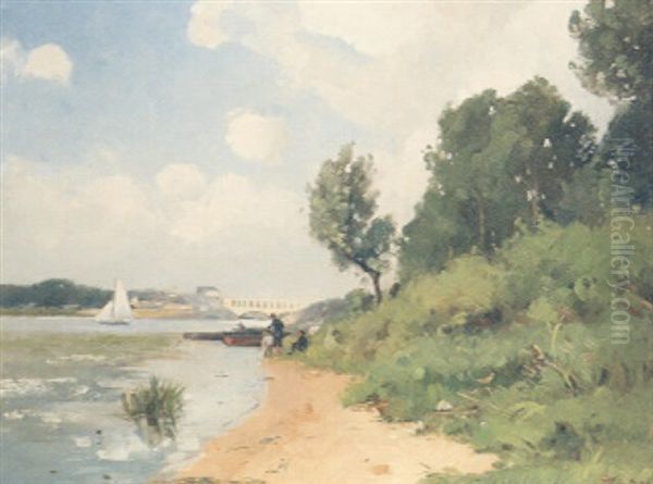 Bords D'un Fleuve Pres De Paris Oil Painting by Constant Pape