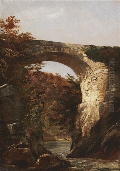 Kleine Schlucht Mit Hoher Steinbrucke Oil Painting by Eduard Friedrich Pape