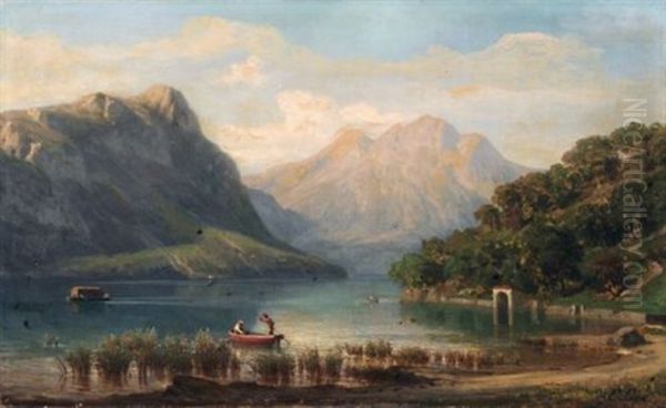 Gebirgssee In Den Alpen Oil Painting by Eduard Friedrich Pape