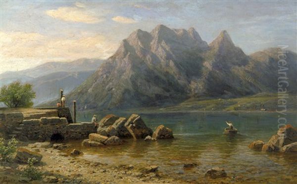 Blick Uber Den Thuner See Mit Der Stockhornkette Oil Painting by Eduard Friedrich Pape