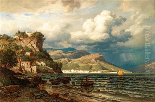 View Of Bellagio On Lake Como With View Of Menaggio On The Opposite Bank Oil Painting by Eduard Friedrich Pape