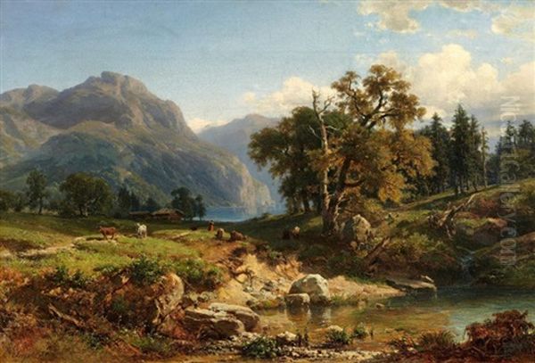 Gebirgslandschaft In Der Schweiz Oil Painting by Eduard Friedrich Pape