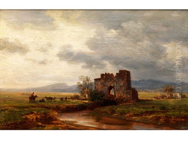 Ruine Am Fluss Oil Painting by Eduard Friedrich Pape