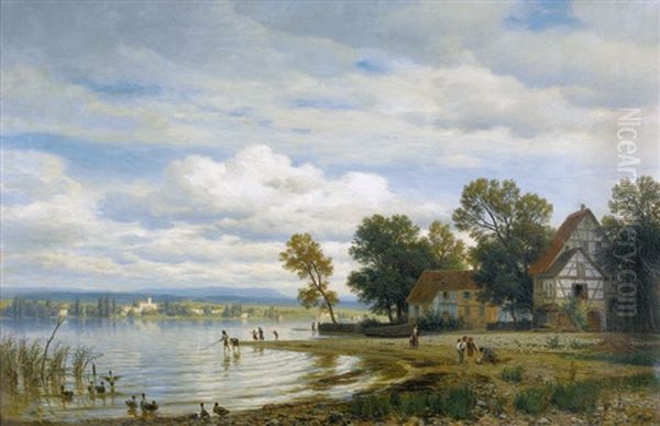 Uferlandschaft Am Untersee Oil Painting by Eduard Friedrich Pape