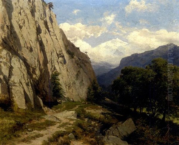 Gebirgslandschaft Mit Schafthirten Oil Painting by Eduard Friedrich Pape