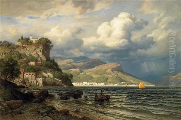 Blick Auf Menaggio Am Comersee Oil Painting by Eduard Friedrich Pape