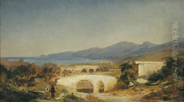 Kustenlandschaft Mit Bauernpaar Bei Termini-imerese Auf Sizilien Oil Painting by Eduard Friedrich Pape