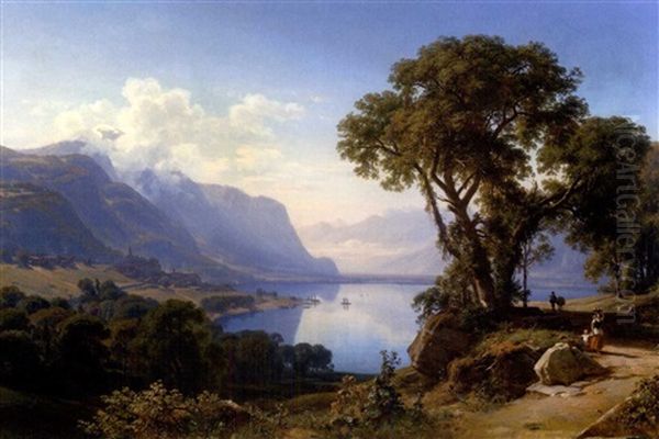 Blick Auf Genfersee Und Montblanc Von Clarens Aus Oil Painting by Eduard Friedrich Pape