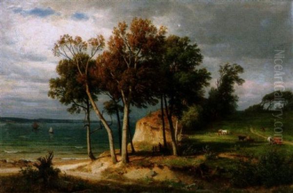 Partie An Der Flensburger Forde Mit Weidenden Kuhen Oil Painting by Eduard Friedrich Pape