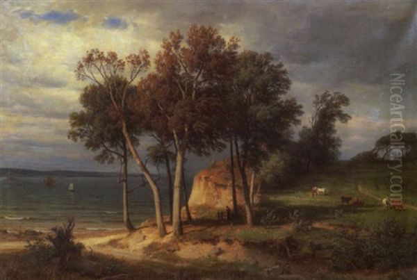 Partie An Der Ostseekuste Mit Weidenden Kuhen Oil Painting by Eduard Friedrich Pape