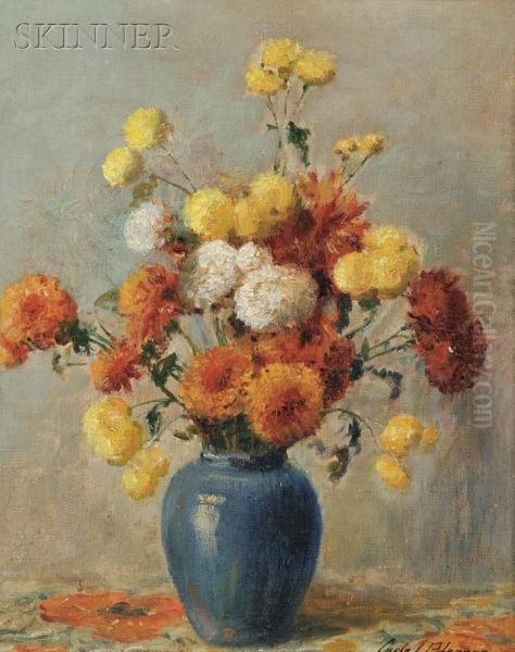 Still Life With Chrysanthemums Oil Painting by Carle Joan Blenner