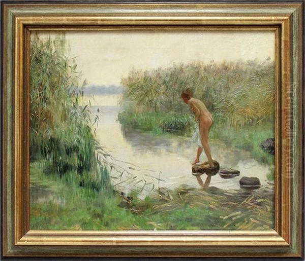 Weiblicher Akt Am Schilfufer Oil Painting by Wilhelm Pape