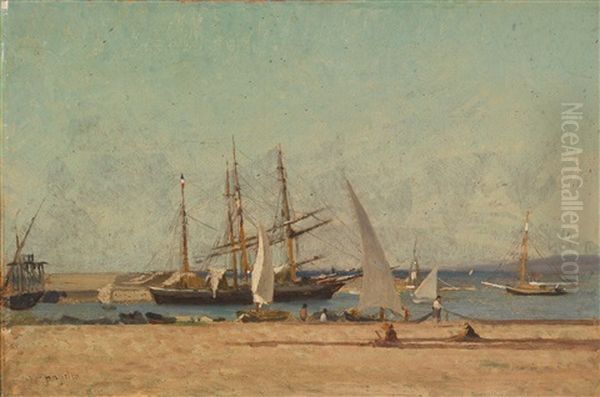 Segelboote Im Hafen Oil Painting by Victor de Papelen (Papeleu)