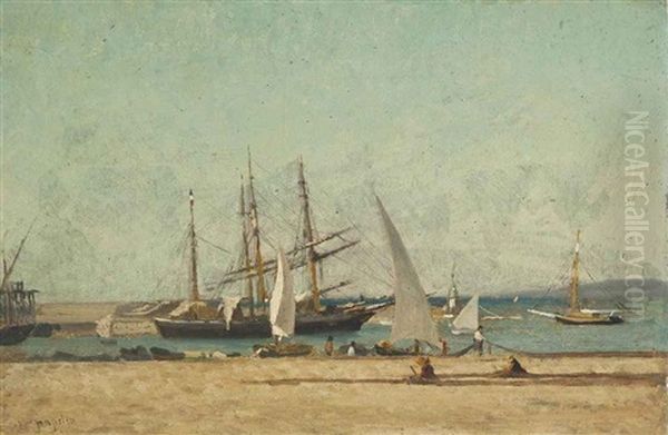 Preparing Nets At The Harbour Wall Oil Painting by Victor de Papelen (Papeleu)