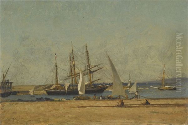 Segelboote Im Hafen Oil Painting by Victor de Papelen (Papeleu)