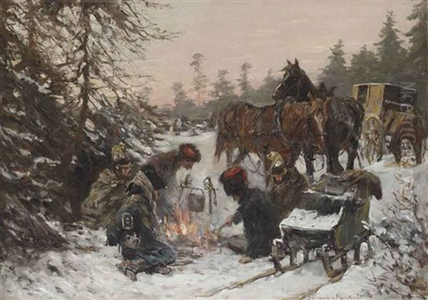 French Cavalerists Returning Home Oil Painting by Jan Hoynck Van Papendrecht