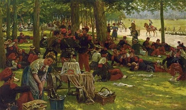 Picnic After The Parade, Bois De Boulogne Oil Painting by Jan Hoynck Van Papendrecht