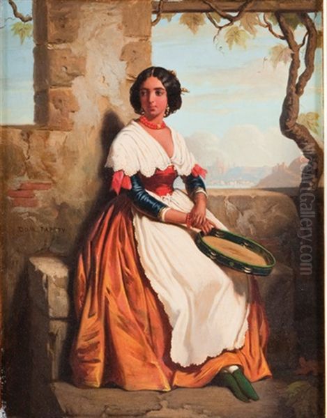 Paysanne Italienne Au Tambourin Oil Painting by Dominique Louis Ferreol Papety