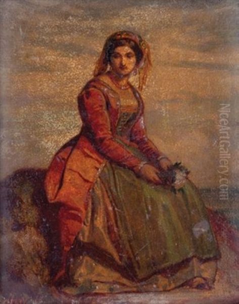 Femme Au Bouquet Oil Painting by Dominique Louis Ferreol Papety