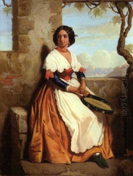 Jeune Femme Au Tambourin Oil Painting by Dominique Louis Ferreol Papety