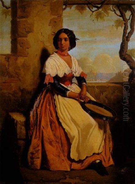 L'italienne Au Tambourin Oil Painting by Dominique Louis Ferreol Papety