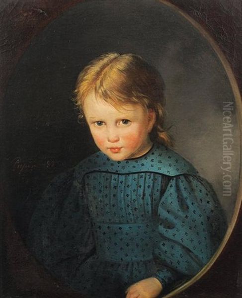 Portrait D'enfant A La Blouse Bleue Oil Painting by Jean Adolphe Papin