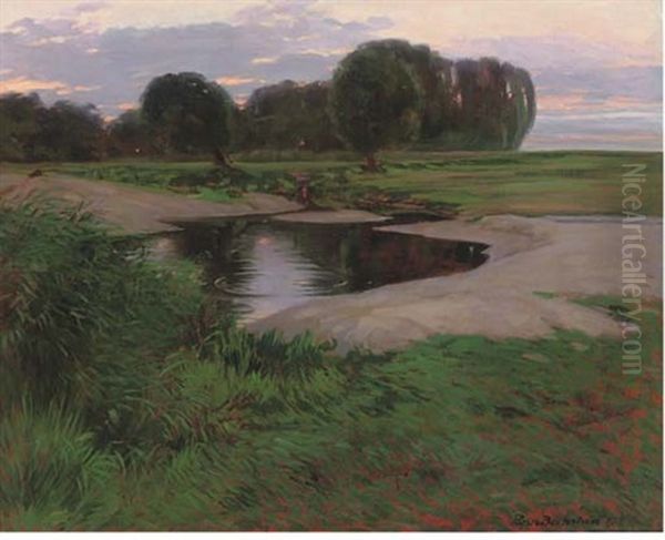 The Pool At Dusk Oil Painting by Bertalan Papp