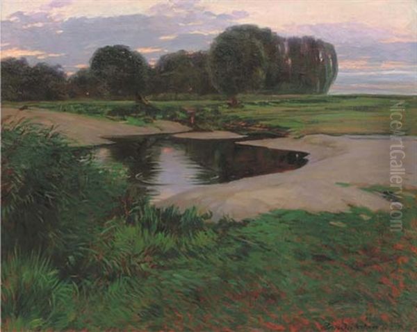 The Pool At Dusk Oil Painting by Bertalan Papp