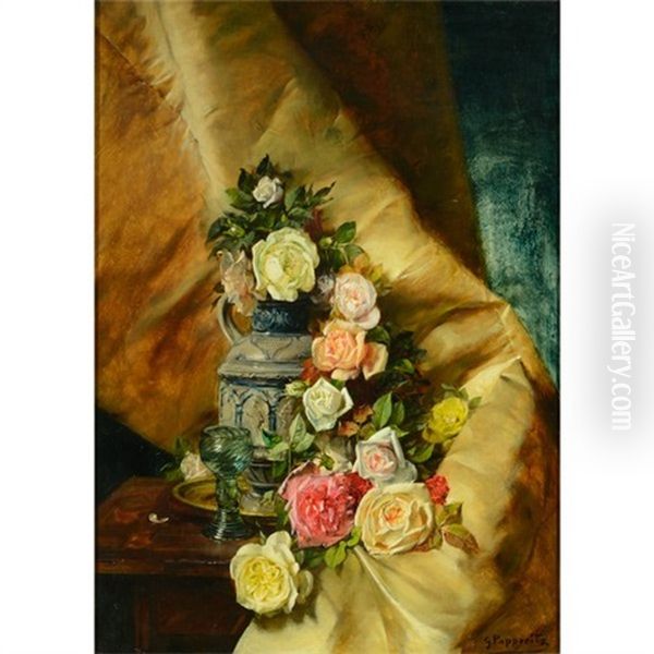 Roses In Stein Oil Painting by Georg Papperitz