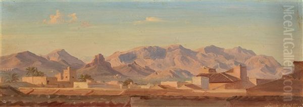 Spanish Landscape Near Murcia Oil Painting by Gustav Friedrich Papperitz