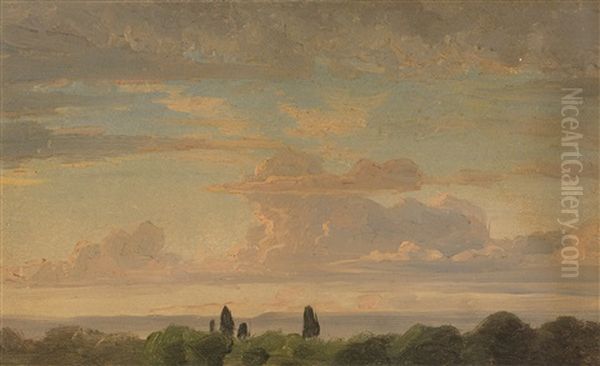 Landschaftsstudie In Der Abenddammerung Oil Painting by Gustav Friedrich Papperitz