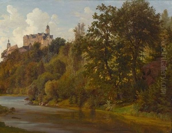 Burganlage Uber Dem Fluss Oil Painting by Gustav Friedrich Papperitz