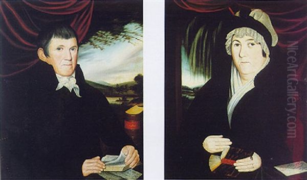 A Pair Of Portraits: Amos And Hannah Hartley Oil Painting by John Wesley Paradise