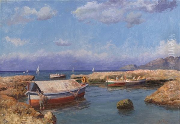 Lo Stagnone Di Marsala E Marina Al Tramonto (coppia) Oil Painting by Gennaro Pardo