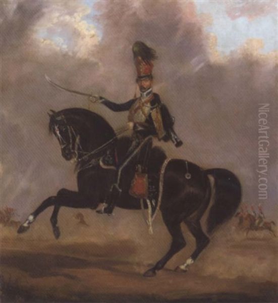 Portrait Of Captain Adolphus Bayard Of The 15th  Hussars, Mounted On His Charger Oil Painting by James Pardon