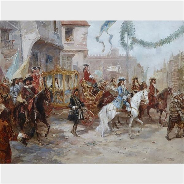 A Royal Procession Oil Painting by Vicente Garcia de Paredes