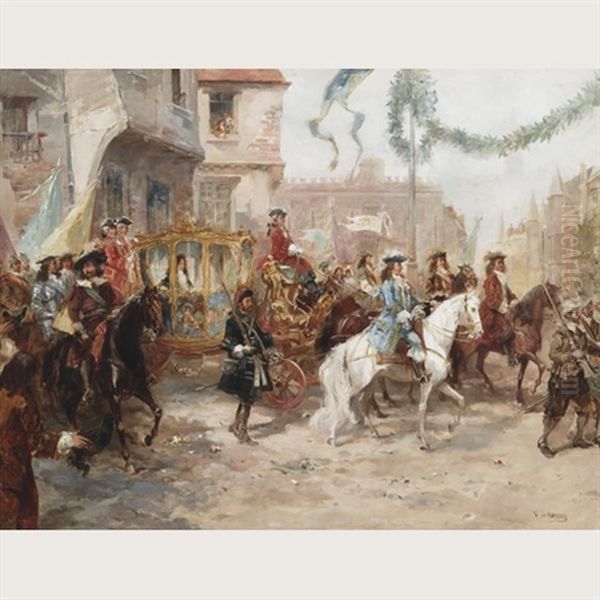 A Royal Procession Oil Painting by Vicente Garcia de Paredes