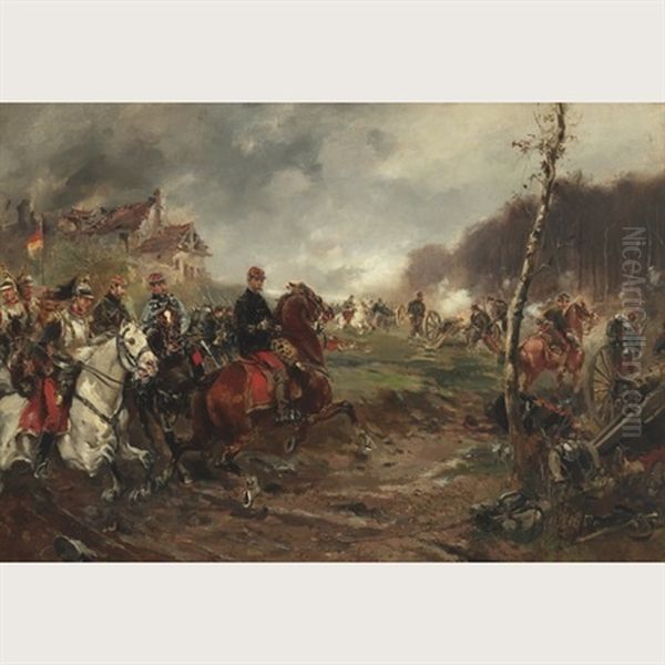 An Engagement During The Franco-prussian War, The Battle Of Worth (?) Oil Painting by Vicente Garcia de Paredes