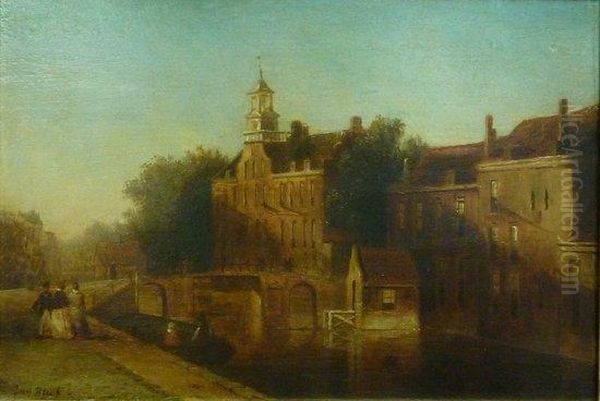 Dutch Canal Scene With Figures Oil Painting by David Bles