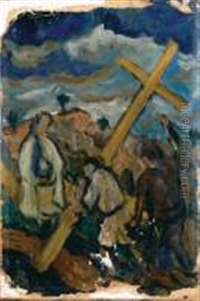 Via Crucis, Salita Al Calvario Oil Painting by Renato Paresce