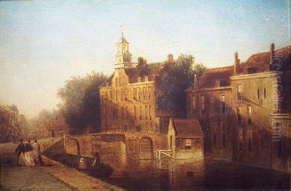 Dutch Canal Scene Oil Painting by Joseph Bles