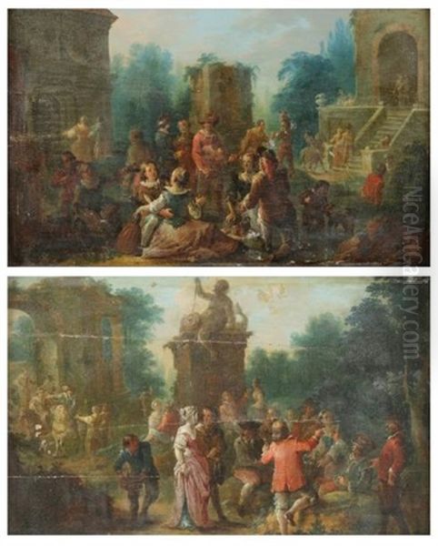 Les Rejouissances Dans Un Parc (+ Le Concert Dans Un Parc; Pair) Oil Painting by Luis Paret Y Alcazar