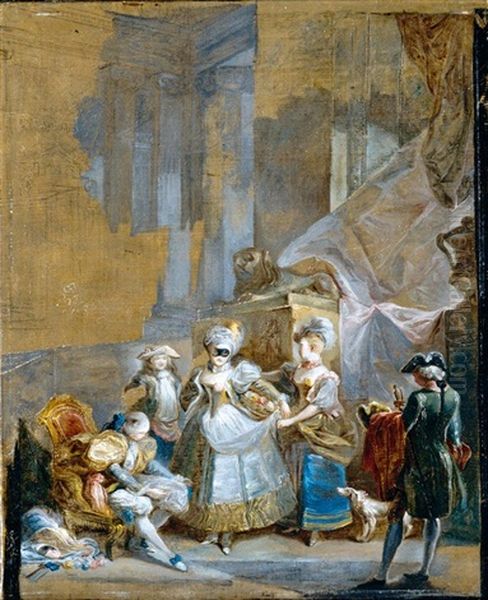 An Elegant Company Preparing For A Masked Ball Oil Painting by Luis Paret Y Alcazar