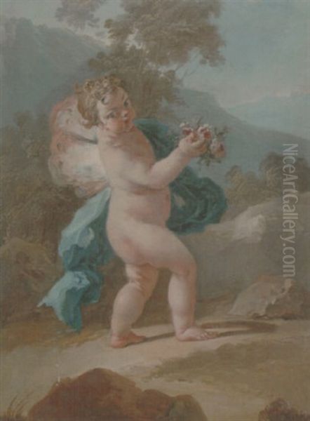 Putto In A Landscape Oil Painting by Luis Paret Y Alcazar