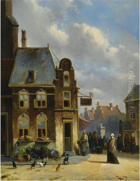 A Lively Townscene Oil Painting by Joseph Bles