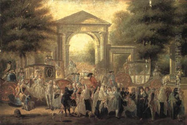 Gathering Of Elegant People On The Prado, Madrid Oil Painting by Luis Paret Y Alcazar