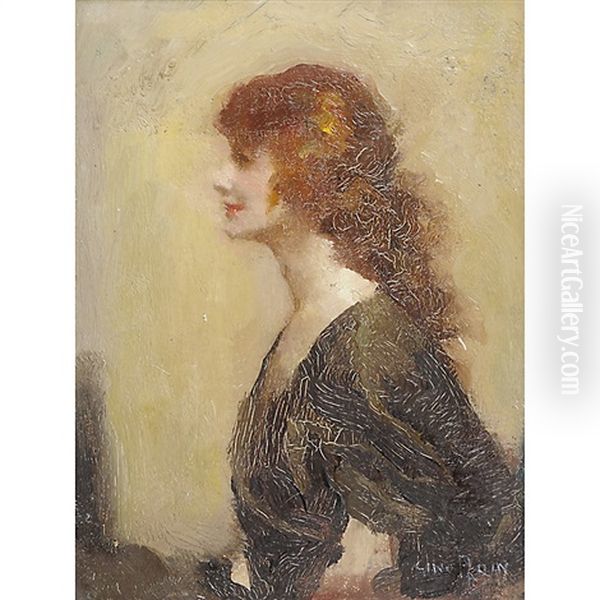 Modella Di Profilo Oil Painting by Gino (Friedrich Pollak) Parin