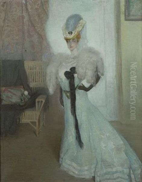 Lady In An Interior Oil Painting by Gino (Friedrich Pollak) Parin